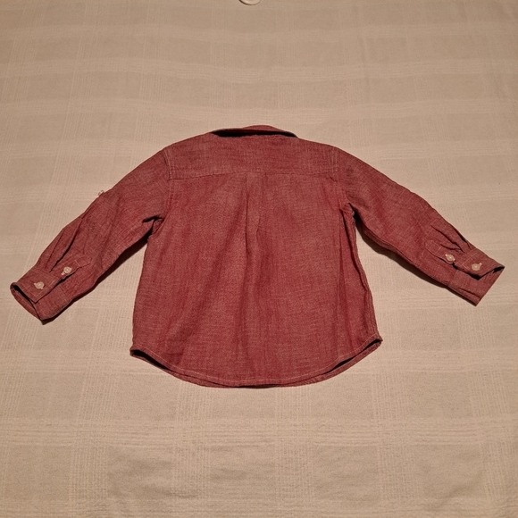 Janie and Jack boys size 18-24 months red heather button up shirt, tabs sleeve - Picture 3 of 5